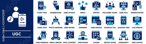 Fotografija User Generated Content duotone icon collection set