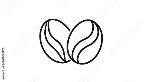 Two coffee beans, simple line icon, outline symbol representing roasted coffee seeds, graphic element for cafe or beverage branding