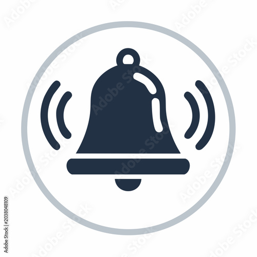 Simple notification bell icon with ringing waves inside circular frame graphic design