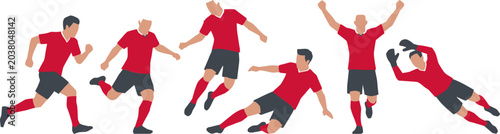 Schilderij op canvas Soccer player silhouettes in red and black uniforms, football athletes set in ac