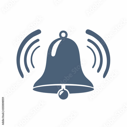 Simple Blue Ringing Bell Icon Isolated on White Background Minimalist Design