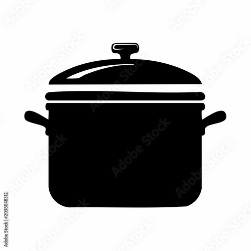 Simple Black and White Illustration of a Covered Cooking Pot for Culinary Uses