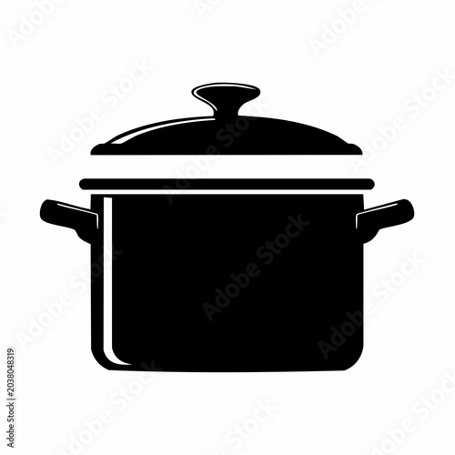 Simple black and white vector illustration of a covered cooking pot image design