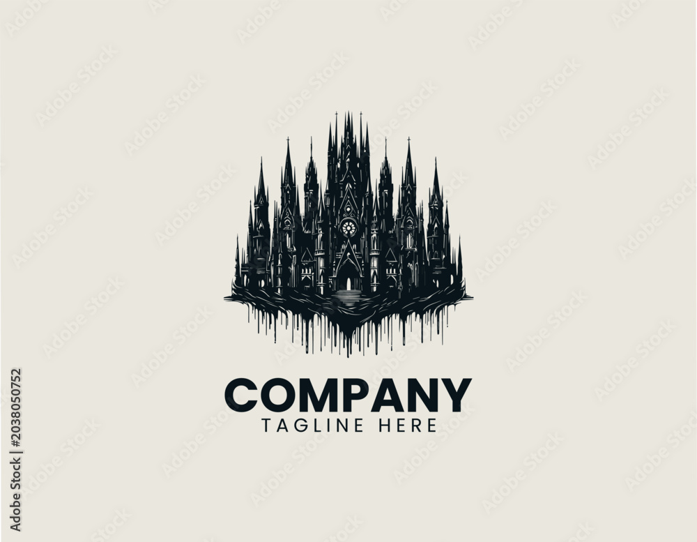 Fototapeta premium Dark gothic castle silhouette black vector illustration