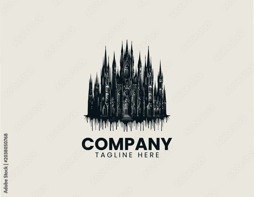 Fototapeta premium Dark gothic castle silhouette black vector illustration