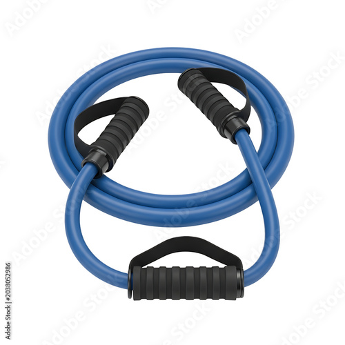 Blue Resistance Band with Handles for Fitness Training Isolated on White