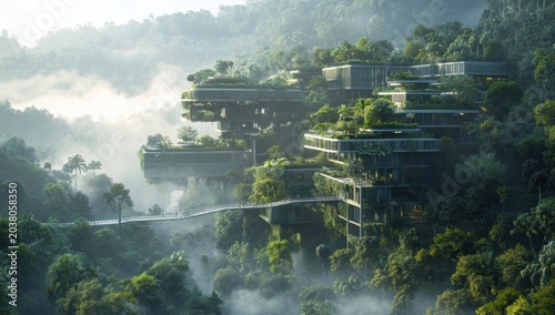 Floating Eco-City in Misty Mountains
