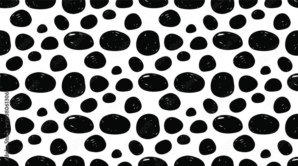 Fototapeta premium Black and White Irregular Spot Pattern Background for Design and Textiles.