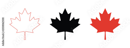 Photos Maple Leaf Icon with Canada Flag Sign and Red Maple Leaves Vector Illustration f