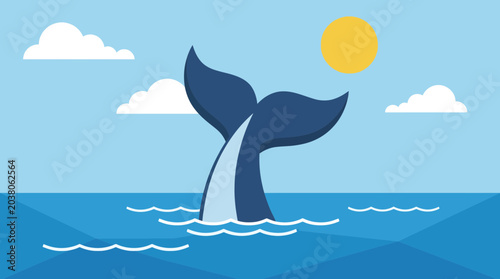 Quadro su tela Blue Whale Tail Fluke Lifting Above Ocean Surface