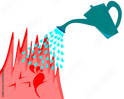 Obraz na plátně Watering can pouring water onto fire vector illustration isolated on transparent