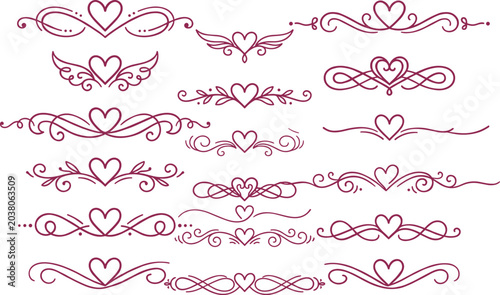 Canvastavla Heart Love Swirl Ornamental Divider and Border Set with Floral Wing Elements for