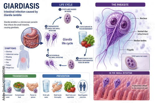 Giardiasis Life Cycle and Symptoms Medical Infographic