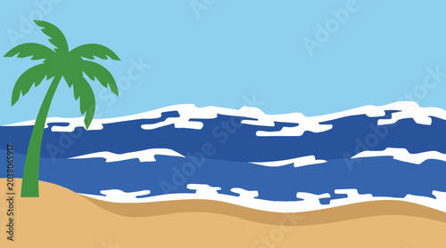 Schilderij op canvas Beach Shoreline with Ocean Waves and Sea Foam