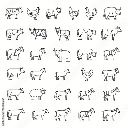 Photography Collection of stylized silhouette icons representing various wild animals in a clean, modern vector art style