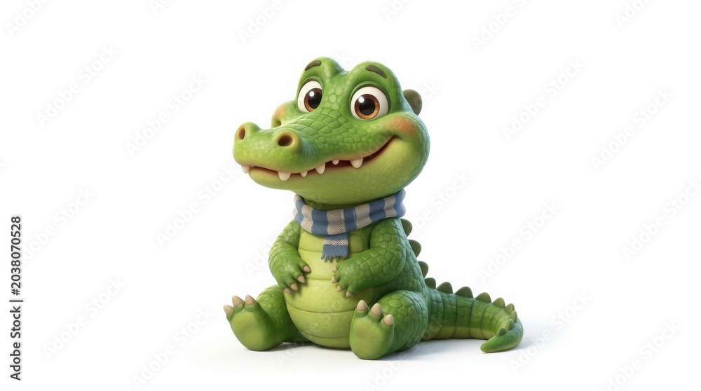 Obraz premium Cute cartoon baby alligator or crocodile illustration wearing a scarf with cute animal digital art cute character alligator crocodile character
