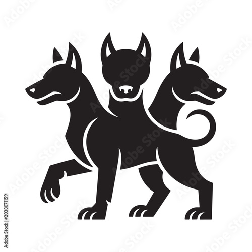 Photos Three headed dog silhouette black graphic design on a white background
