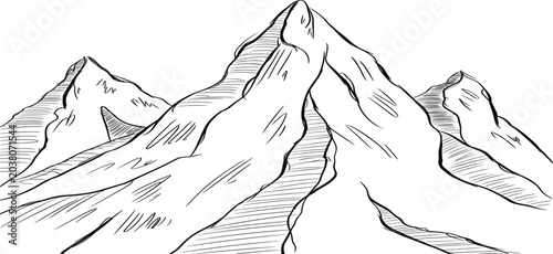 Foto Hand drawn mountain range sketch vector illustration with majestic peaks wildern