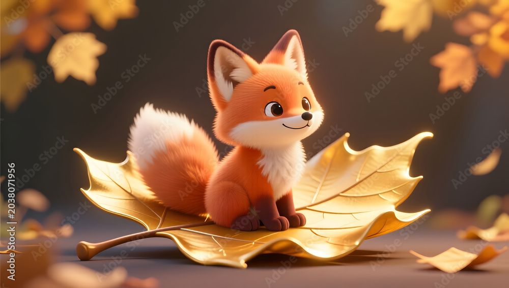 Naklejka premium Li Qiu Solar Term Cute Fox Golden Leaves Illustration