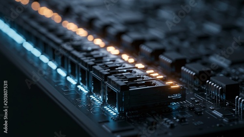 Close-up Shot of High Tech Circuit Board and Data Signals