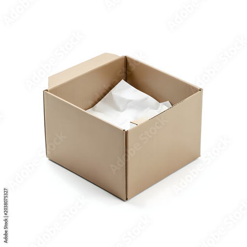 Kraft paper cardboard shipping box mockup isolated on white background.
