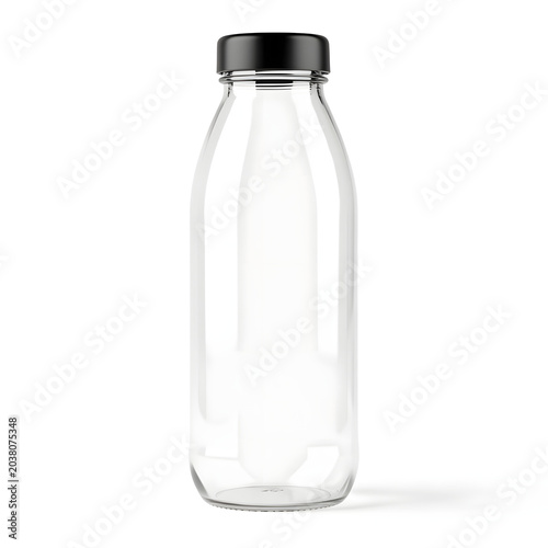 Clear plastic juice bottle with black cap mockup isolated on white.