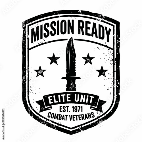 Foto Mission ready elite unit military tactical knife vector shield emblem