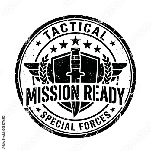 Bilde på lerret Tactical mission ready special forces knife circle vector stamp