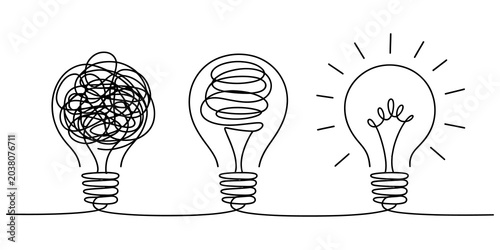Obraz na płótnie Conceptual illustration of idea generation process from chaos to clarity with li