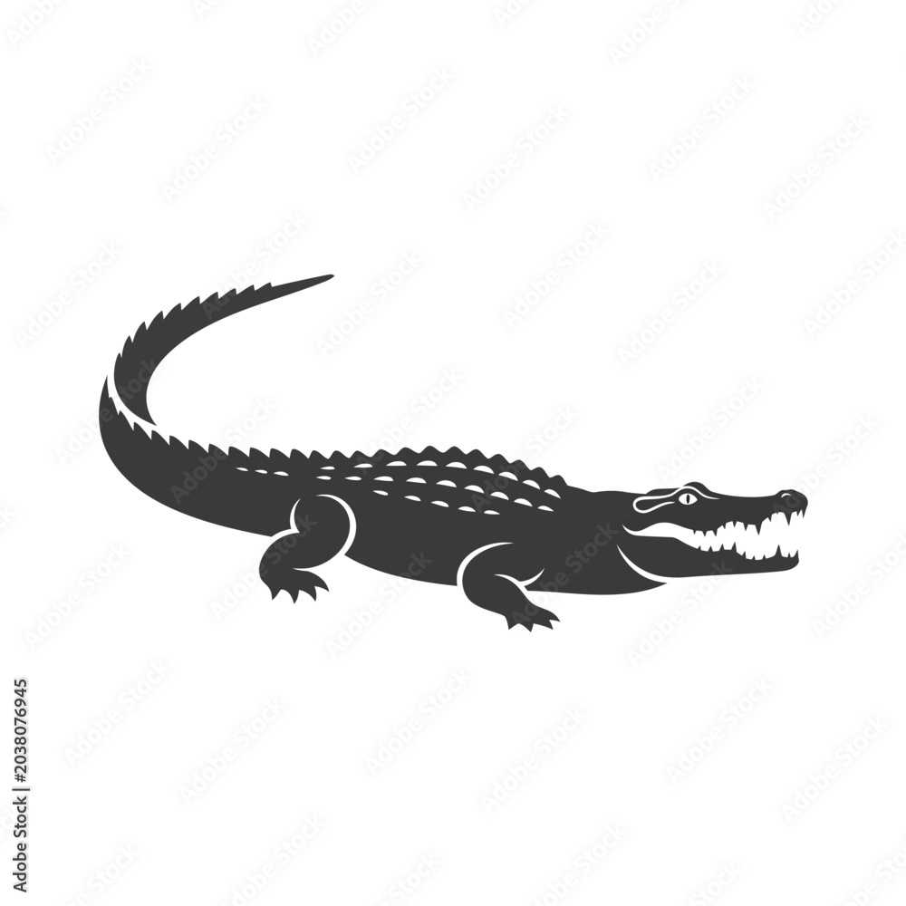 Fototapeta premium Minimalist and powerful graphic silhouette of a wild crocodile, an iconic reptile symbolizing strength, predator instinct, and the untamed wilderness, ideal for a variety of bold design projects
