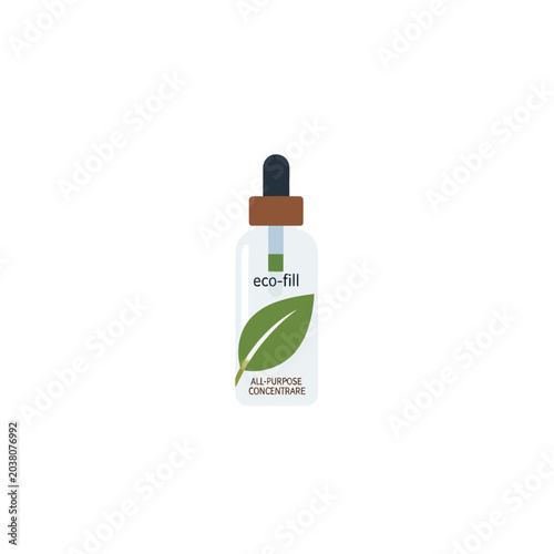 Eco-friendly all-purpose concentrate cleaning liquid in a dropper bottle with a green leaf icon symbolizing nature and sustainability