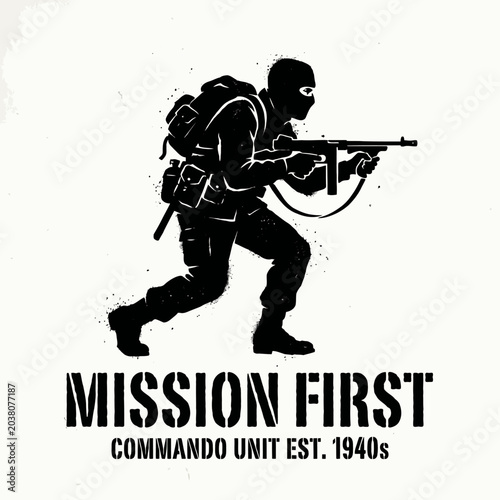 Bild auf Leinwand Mission first commando unit soldier silhouette vector illustration