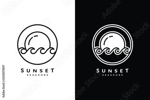 Minimalist Sunset Seashore Circle Logo Design