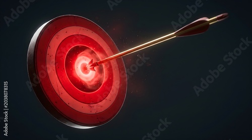 A golden arrow hitting the center of a glowing red target.