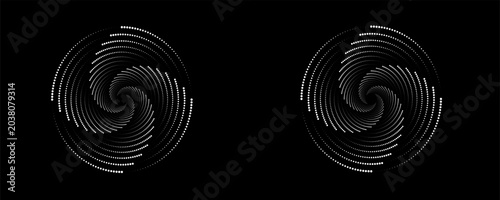 Set of speed lines in circle form. Radial speed Lines in Circle Form for comic books. Technology round Logo. Black thick halftone dotted speed lines.