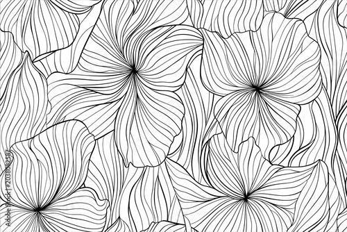Black and white floral line art pattern