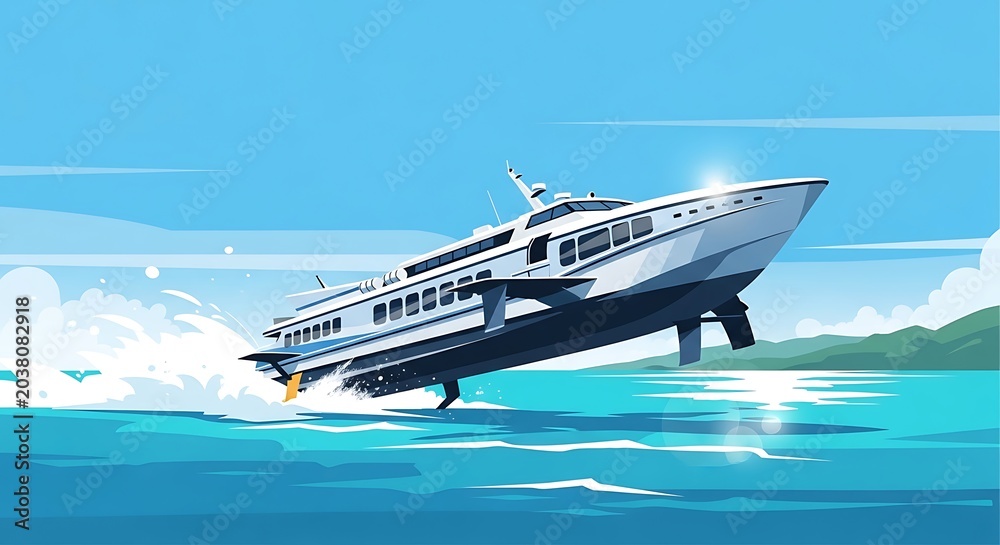 Naklejka premium Hydrofoil Boat Speeding. (17)