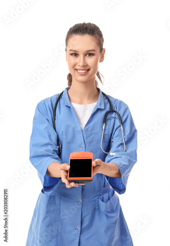 Female doctor with payment ...