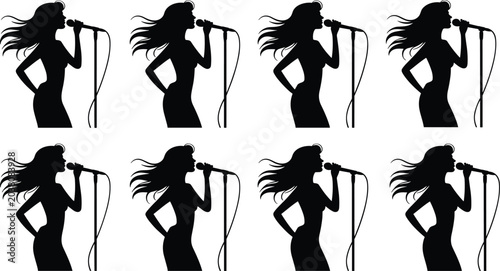 Foto Singer silhouette illustration featuring eight identical figures with long hair