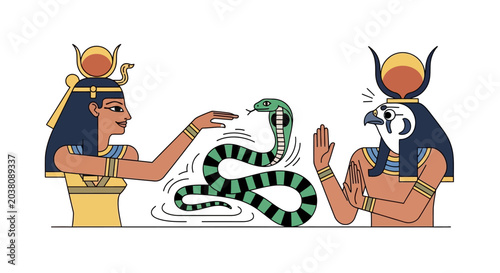 фотографія Ancient Egyptian Mythology: Goddess Isis and God Horus with Snake
