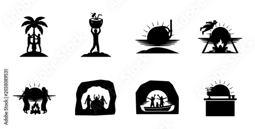 Foto Ancient Civilization Icons, Primitive Life Symbols, Early Human Activities Vecto