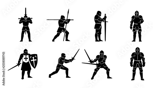 Photos Medieval Knight Vector Icons Set, Medieval Warrior Silhouettes, Historical Comba