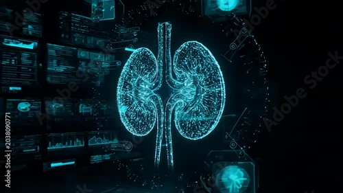 Human kidney hologram concept in dark background for study science health