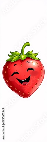 Whimsical illustration of a smiling strawberry, delicious, cute