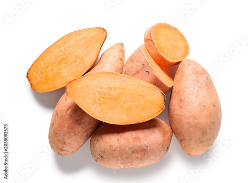 Raw sweet potatoes isolated...