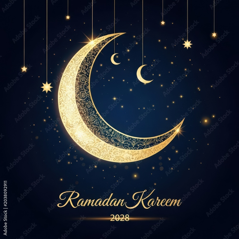 Naklejka premium A beautiful depiction of a crescent moon and stars for ramadan kareem 2020