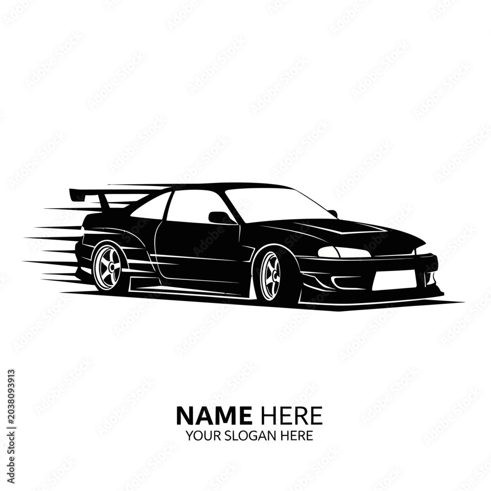 Naklejka premium Black Sports Car Silhouette with Placeholder Text