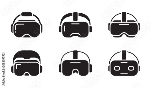 Fotografía Virtual reality headset icons collection featuring various sleek black vector glyph designs