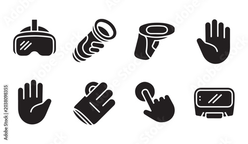 Schilderij op canvas Virtual reality gear and hand gesture interface icons for digital interaction and design