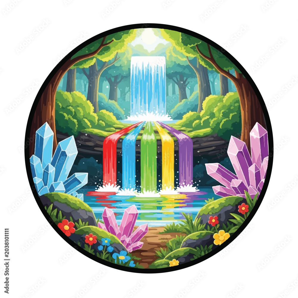 Fototapeta premium Colorful Crystals in Forest Setting.